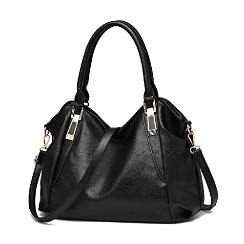 Ikaif Bolso De Mujer, Bolso De Mensajero, Bolso Cruzado De Cuero PU Suave De Gran Capacidad (Black)