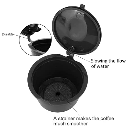 ILamourCar 3 Piezas Cápsulas Filtros de Café, Cápsula de Café Recargable Reutilizable para Cafetera Dolce Gusto, con 1 Cepillo de Limpieza y 1 Cuchara de Plástico (Negro)