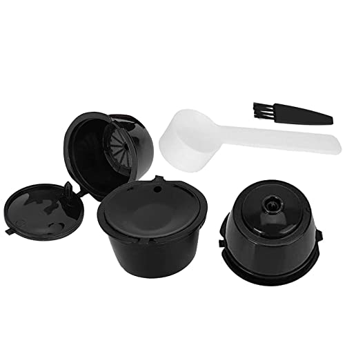 ILamourCar 3 Piezas Cápsulas Filtros de Café, Cápsula de Café Recargable Reutilizable para Cafetera Dolce Gusto, con 1 Cepillo de Limpieza y 1 Cuchara de Plástico (Negro)