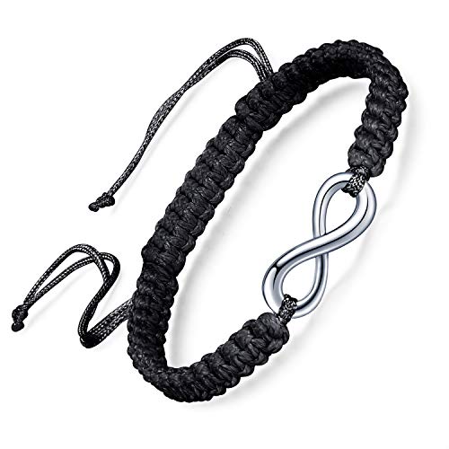 Infinito U- Pulsera Cuerda Hecha a Mano en Forma del Simbolo Infinito para Mujeres Chicas,Color de Negro(17-28cm)