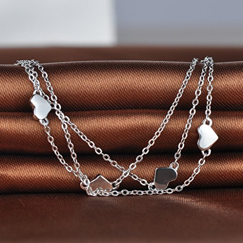 Infinito U - Pulsera de Plata de Ley 925 Brazalete Corazones con Doble Cadena Regalo para Mujeres Chicas