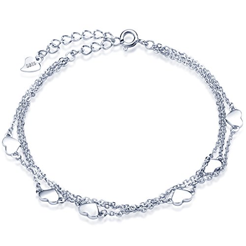 Infinito U - Pulsera de Plata de Ley 925 Brazalete Corazones con Doble Cadena Regalo para Mujeres Chicas