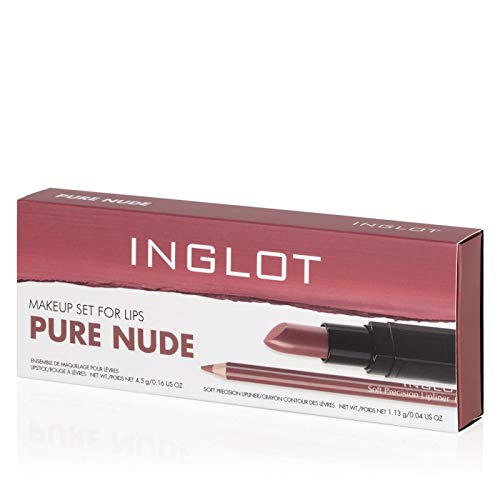 Inglot - Set Maquillaje KIT PURE NUDE PINTALABIOS - LABIAL LIP SATIN 405+ DELINEADOR 63 INGLOT