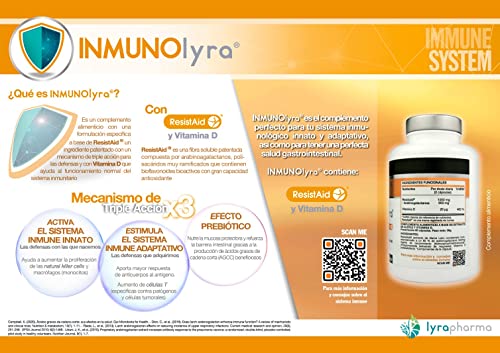 Inmunolyra® con Resistaid® para reforzar nuestro sistema inmunológico – Fórmula testada con prebioticos y vitamina D con una triple acción de ayuda a nuestras defensas – 60 cápsulas vegetales