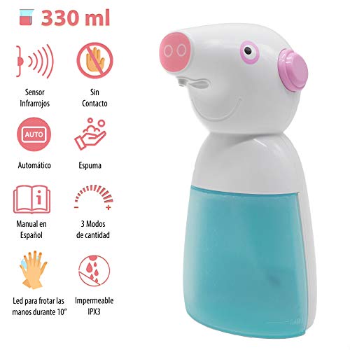 Irinuski Dispensador Jabon Automatico 330ml en Espuma para Baño, Ducha, Cocina. Dosificador Jabón líquido, Gel y Champú. Automatic Soap Dispenser and Touchless (