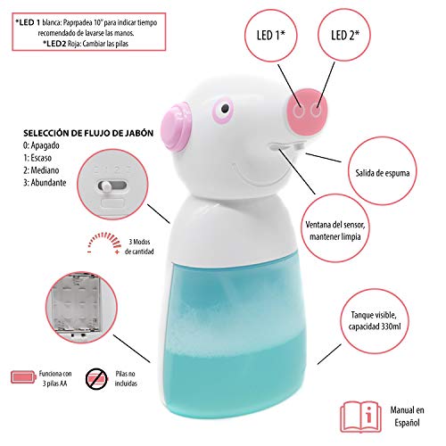 Irinuski Dispensador Jabon Automatico 330ml en Espuma para Baño, Ducha, Cocina. Dosificador Jabón líquido, Gel y Champú. Automatic Soap Dispenser and Touchless (