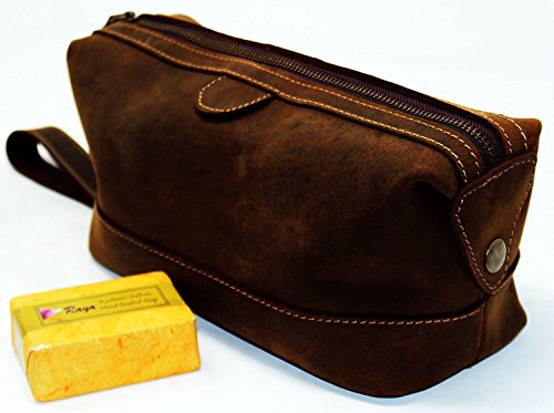 Jaald Bolsa Maletín Estuche Neceser De Cuero Piel para Aseo Baño Kit Afeitar Maquillaje Cosmético Medicinas Impermiable Regalo Bolso Hombre Leather Toiletry Bag Dopp Regalo De Padrinos De Boda