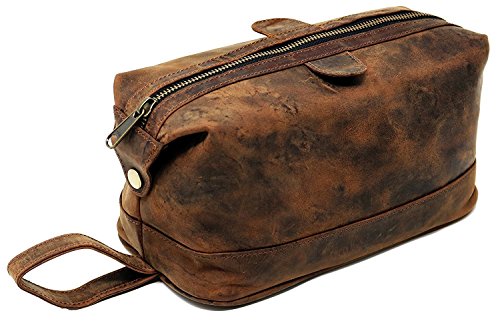 Jaald Bolsa Maletín Estuche Neceser De Cuero Piel para Aseo Baño Kit Afeitar Maquillaje Cosmético Medicinas Impermiable Regalo Bolso Hombre Leather Toiletry Bag Dopp Regalo De Padrinos De Boda