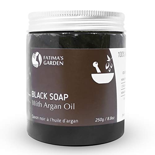 Jabón negro (Jabón Beldi) con aceite de argán de Fatima’s Garden - Jabón negro marroquí 100% natural, exfoliante corporal, natural, purificante, exfoliante para el ritual de Hammam-250gr