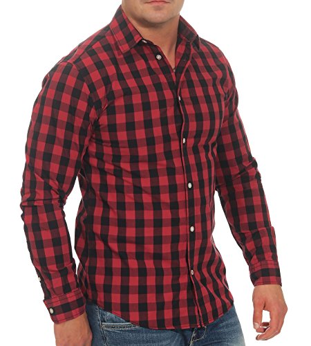 Jack & Jones Jjegingham Shirt L/s Camisa, Multicolor (Brick Red Checks:Mixed Black), Small para Hombre