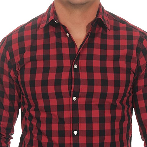 Jack & Jones Jjegingham Shirt L/s Camisa, Multicolor (Brick Red Checks:Mixed Black), Small para Hombre