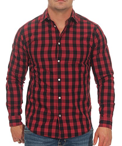 Jack & Jones Jjegingham Shirt L/s Camisa, Multicolor (Brick Red Checks:Mixed Black), Small para Hombre