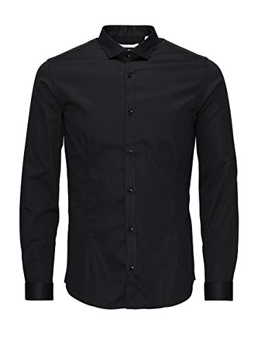 Jack & Jones Jjprparma Shirt L/s Noos Camisa, Schwarz (Black/Super Slim), L para Hombre