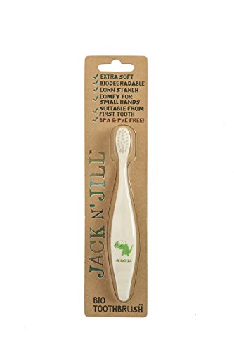 Jack N' Jill Kids Plastic Free Bio Toothbrush, Zero Waste Nylon Bristles Which Are Soft on the Gums, Ergonomic Handles For Little Hands, Suitable From First Tooth - Dino