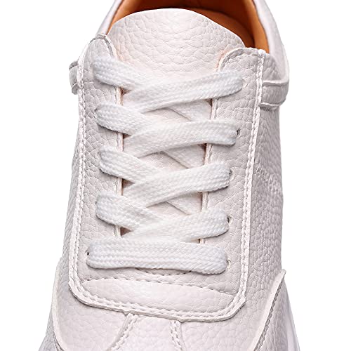 Jamron Mujer Suave Cuero de Imitación Talón de Cuña Oculta Zapatillas Confortable con Cordones Casual Zapatos de Deporte Blanco SN2520 EU40