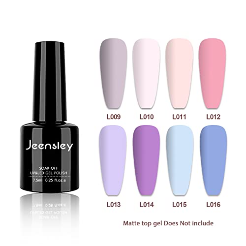 Jeensley Juego de Esmalte de Uñas en Gel de 8 Colores 7,5 ml, Tono Dulce Rosa Pastel Azul Lavanda Violeta Nude Marfil, Diseños de Arte de Moda, Salón de Manicura en el Hogar