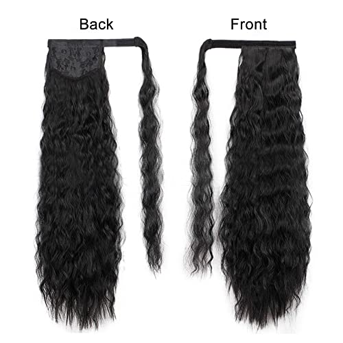 JessLab Extensiones de Cabello, Extensión de Cola de Caballo Sintética Rizada, 61cm Maíz Wave Look Natural Resistentes al Calor Postizo Ponytail Wrap Peluca con Pasta Mágica para Mujeres Chica