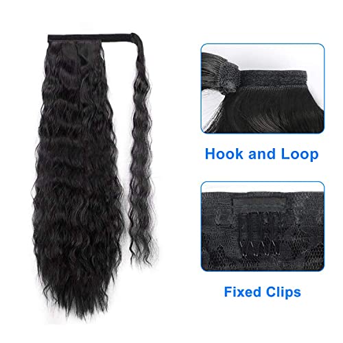 JessLab Extensiones de Cabello, Extensión de Cola de Caballo Sintética Rizada, 61cm Maíz Wave Look Natural Resistentes al Calor Postizo Ponytail Wrap Peluca con Pasta Mágica para Mujeres Chica