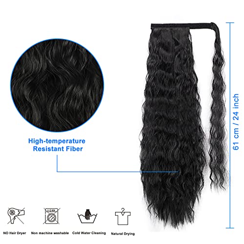 JessLab Extensiones de Cabello, Extensión de Cola de Caballo Sintética Rizada, 61cm Maíz Wave Look Natural Resistentes al Calor Postizo Ponytail Wrap Peluca con Pasta Mágica para Mujeres Chica