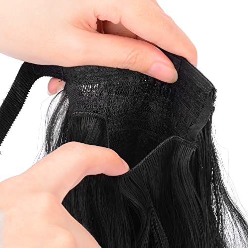 JessLab Extensiones de Cabello, Extensión de Cola de Caballo Sintética Rizada, 61cm Maíz Wave Look Natural Resistentes al Calor Postizo Ponytail Wrap Peluca con Pasta Mágica para Mujeres Chica