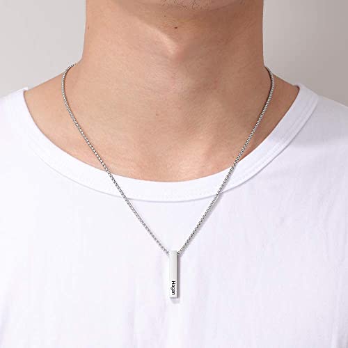 Jewelora Collar de barra de hombres personalizado 4 Nombre grabado Cadena colgante Regalo para el Día del Padre Papá Hermano Marido Mejores amigos Familia Cumpleaños Aniversario (Plata)