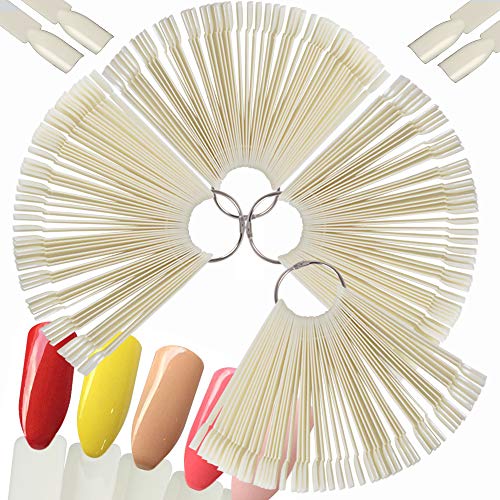 JNCH 200pcs Uñas Falsa Muestras Mostrador Display Exhibidor de Uñas Postizas para Pintar Uñas Practicas Arte de Uñas Tips Expositor Muestras de Esmalte Uñas Color Natural con Anillo (50pcs x 4)