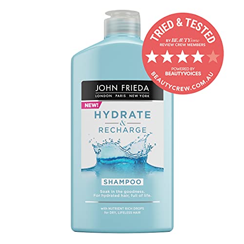 John Frieda Champú Hydrate & Recharge | Con Keratina | Hidratante Y Nutritivo | Para Pelo Seco Y Dañado, Cedro, 250 Mililitro