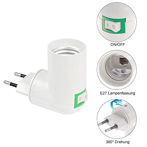 Jooheli Portalámparas E27 con Interruptor, 4 Piezas Portalámparas E27 Pared, Rotación de 360° Bombilla Convertidor Bases E27, Portalámparas Inalámbrico E27 para Dormitorios, Cocinas, Pasillos