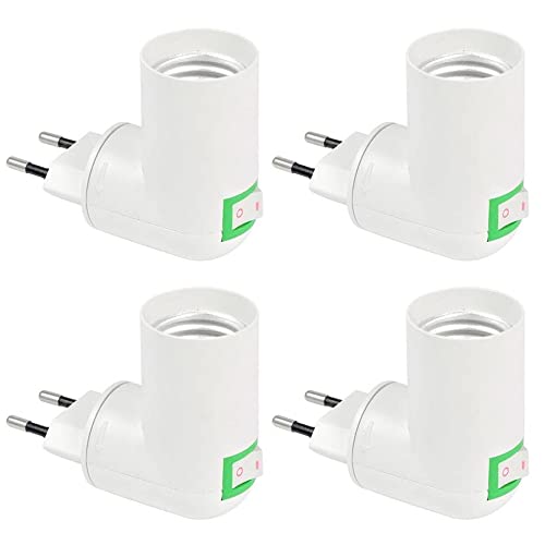 Jooheli Portalámparas E27 con Interruptor, 4 Piezas Portalámparas E27 Pared, Rotación de 360° Bombilla Convertidor Bases E27, Portalámparas Inalámbrico E27 para Dormitorios, Cocinas, Pasillos