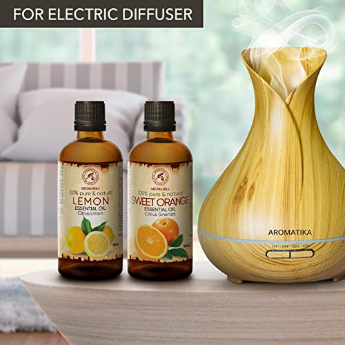 Juego de Aceites Esenciales - Aceite de Limón 100 ml & Aceite de Naranja 100 ml - 100% Puro y Natural - Aromaterapia - Difusor - Lámparas de Aroma - Humidificador - Belleza - Anti Cellulite Effect