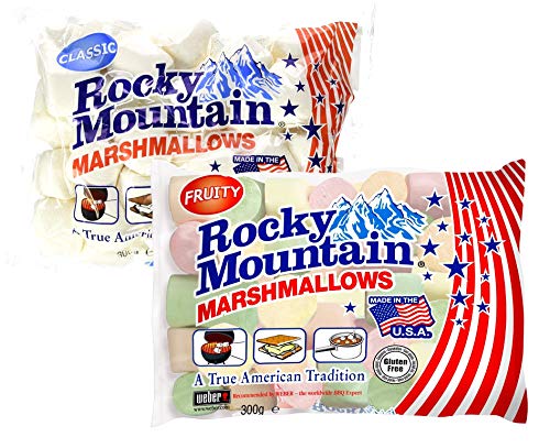 Juego de degustación de malvaviscos de las Montañas Rocosas Frutales y Clásicos, coloridos dulces tradicionales americanos para asar en una fogata, a la parrilla o al horno, sabor a fruta, (2x300g)