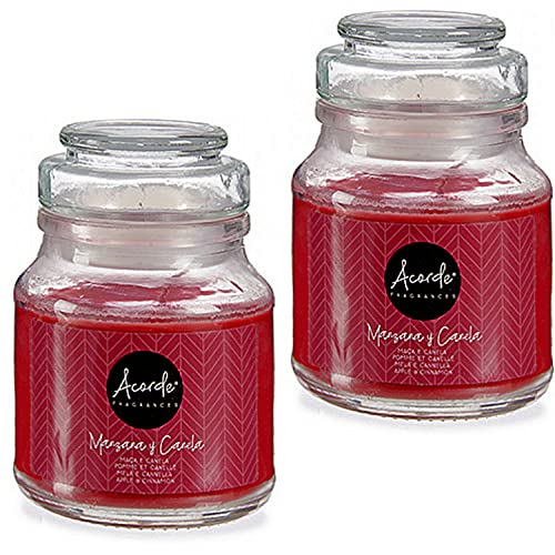 Juego de velas (Apple Cinnamon) 2 velas perfumadas de manzana en tarro de cristal – 50 horas de tiempo de combustión – Perfume intenso para un buen perfume en ambiente.