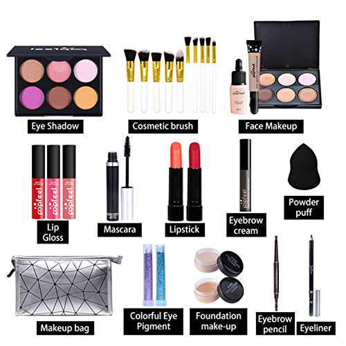 Juegos de Maquillaje para Mujer, Set de Maquillaje Profesional de 28 Piezas, Organizador de Maquillaje de Viaje Portátil - Kit de Cosméticos Completo Con Sombras de ojos Lápiz Labial Ocultador