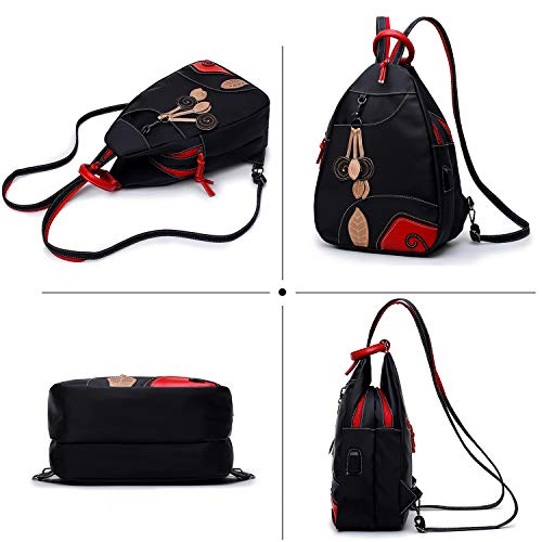 Jywmsc Mujeres Elegante Nylon Ligero Mochila Bolsa de Hombro Al Aire Libre Bolsa de Pecho con Puerto de Carga USB