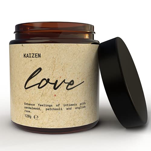 KAIZEN Vela Aromatica, Love Candle - Vela Perfumada para Parejas, Reduce Ansiedad y Aumenta Libido - Velas Aromaticas Grandes, Fórmula Natural - Velas Aromáticas Grandes, Hasta 30 Horas Duración, 120g