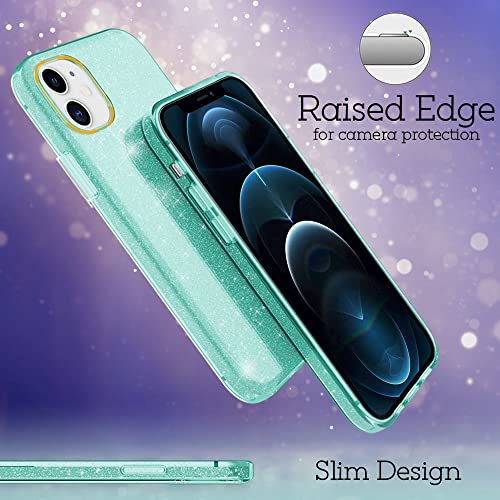 Kaliroo Cubierta Brillante Compatible con iPhone 12 | iPhone 12 Pro Funda, Purpurina Carcasa Protectora Glitter Case Silicona Estuche, Delgado Bling Cover Strass Cobertura Robusta, Color:Menta Verde