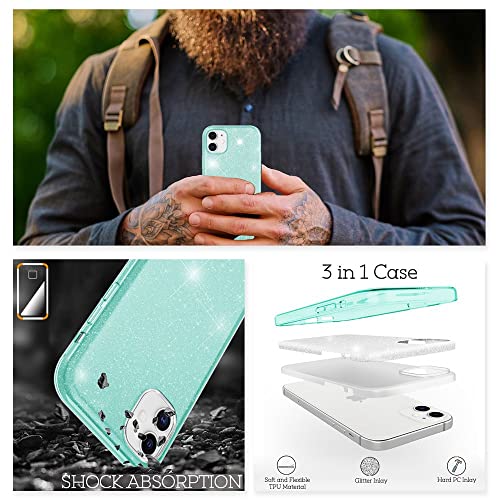 Kaliroo Cubierta Brillante Compatible con iPhone 12 | iPhone 12 Pro Funda, Purpurina Carcasa Protectora Glitter Case Silicona Estuche, Delgado Bling Cover Strass Cobertura Robusta, Color:Menta Verde