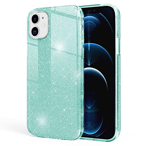 Kaliroo Cubierta Brillante Compatible con iPhone 12 | iPhone 12 Pro Funda, Purpurina Carcasa Protectora Glitter Case Silicona Estuche, Delgado Bling Cover Strass Cobertura Robusta, Color:Menta Verde