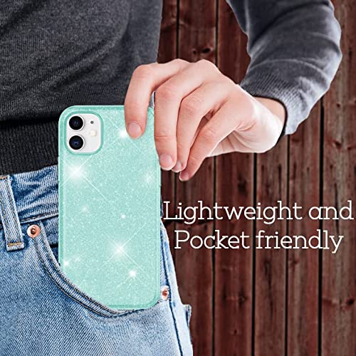 Kaliroo Cubierta Brillante Compatible con iPhone 12 | iPhone 12 Pro Funda, Purpurina Carcasa Protectora Glitter Case Silicona Estuche, Delgado Bling Cover Strass Cobertura Robusta, Color:Menta Verde