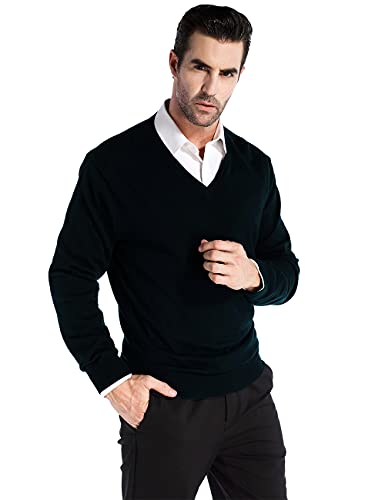 Kallspin Suéter Cuello en V para Hombres, Mezcla de Lana Cachemira, Ajuste Relajado, Suéter de Manga Larga (Negro, XL)