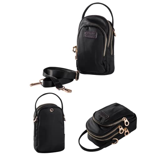 Katloo Bolso bandolera para mujer, organizador de viaje, para teléfono móvil, con correa cartera funda para iPhone 13 12 11 Pro Max XS XR Samsung A10 Galaxy S20, ultranegro, minibolso con cremallera