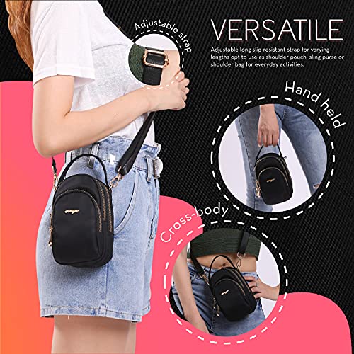 Katloo Bolso bandolera para mujer, organizador de viaje, para teléfono móvil, con correa cartera funda para iPhone 13 12 11 Pro Max XS XR Samsung A10 Galaxy S20, ultranegro, minibolso con cremallera