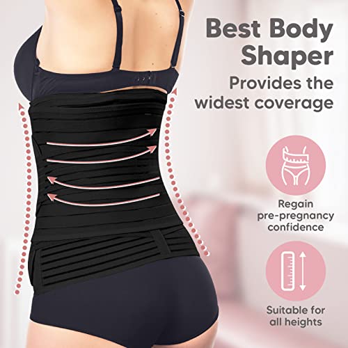 KeaBabies Envoltura De Recuperación De Apoyo del Vientre Posparto 3 en 1 - Banda De Vientre para Posnatal, Embarazo, Maternidad - Fajas para Mujeres Body Shaper (Midnight Black, One Size)