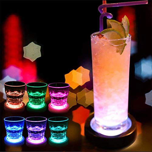 KEEDA 4 posavasos LED para bebidas, recargable por USB, para cócteles, cervezas, bebidas, botella de vino, estera luminosa para el hogar, fiesta, boda, bar, club (luz de color negro)