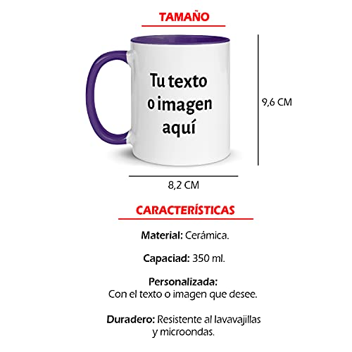 Kembilove Tazas desayuno Personalizadas con Foto – Regalos originales para hombre – Tazas originales para regalar – Taza personalizada con el Interior en Color Morado