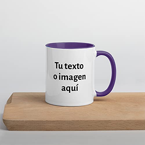 Kembilove Tazas desayuno Personalizadas con Foto – Regalos originales para hombre – Tazas originales para regalar – Taza personalizada con el Interior en Color Morado