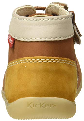 Kickers Bonzip-2, Botas Cortas al Tobillo Unisex bebé, Camel Amarillo Blanco 114, 21 EU