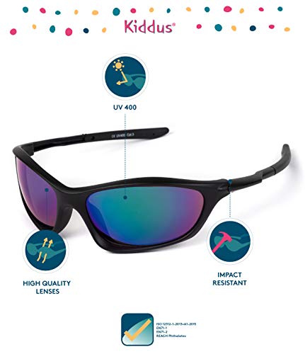 Kiddus Gafas de Sol Deportivas para Niñas y Niños a partir de 6 años. La mejor Seguridad y Protección con Filtro Solar UV400. Para actividades al aire libre.