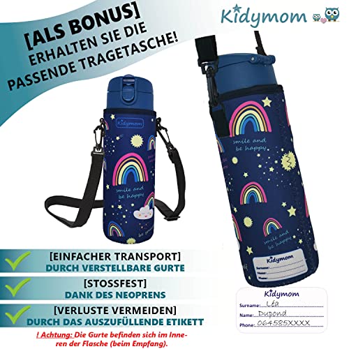 KIDYMOM Botella Agua Acero Inoxidable Para Niños Prueba De Agua +Bolsa de transporte gratuita, Cantimplora Infantil Termica Reutilizable Sin BPA, Termo Liquido Bebe 350ml, Botellas Regalo Niña