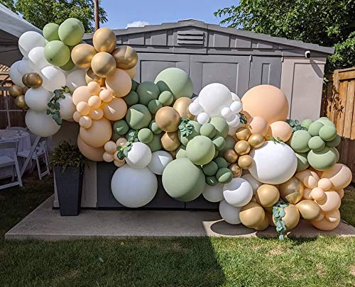 Kit de arco de guirnalda de globos verdes, con globos verdes, melocotón, blanco, dorado, para despedida de soltera, globos de boda, decoración de baby shower, bosque safari, selva tropical.